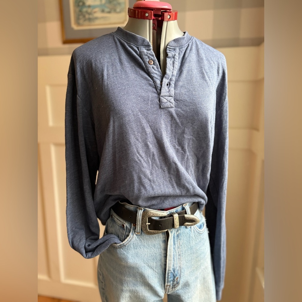 Marine Layer Men's Heather Slate Blue Long-Sleeve Henley Medium